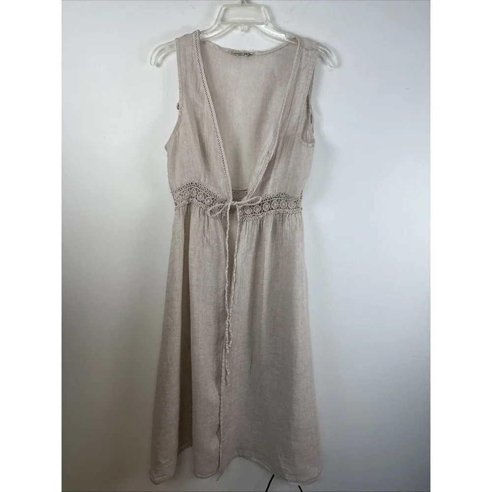 Francesca Bettini Beige Boho 100% Linen Wrap Beach Cover Up Dress Made In Italy